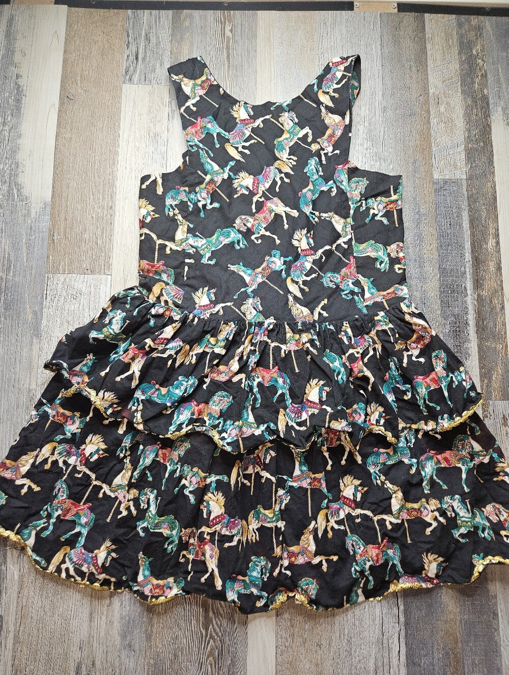 Chocolate Soup Vintage Girls Dress Horse Carousel Theme Tiered Size 12